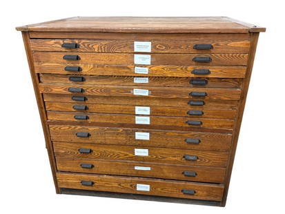 Oak Hamilton MFG Co. Map Cabinet: Hamilton MFG Co. 12 drawer Map Cabinet. Approx. 48 high x 50 wide x 36 deep, inches.