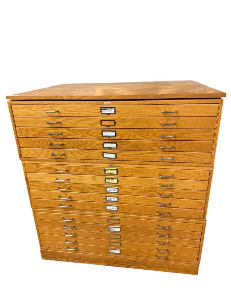 Oak Charrette 3 Section Map Cabinet (1 of 5)
