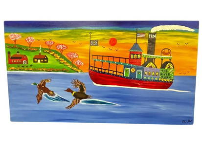 J.C. Litz signed oil on Canvas: J.C. Litz (1948-2009) signed oil on Canvas, The River Queen. Approx. 19 x 35 inches.