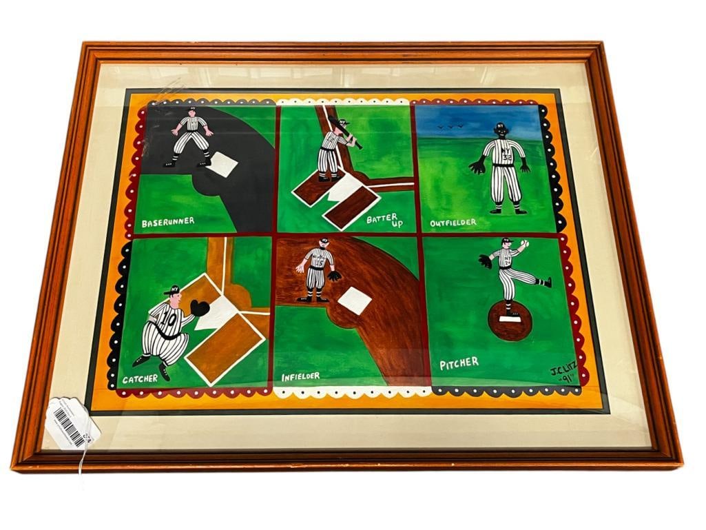 J.C. Litz 91 signed watercolor NY Baseball (1 of 5)