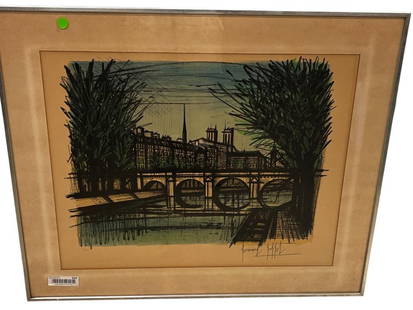 Bernard Buffet signed & numbered print: 1967 Bernard Buffet signed & numbered print, 9/125. Approx. 19 x 24 inches. Frame approx. 25 x 30.5 inches.