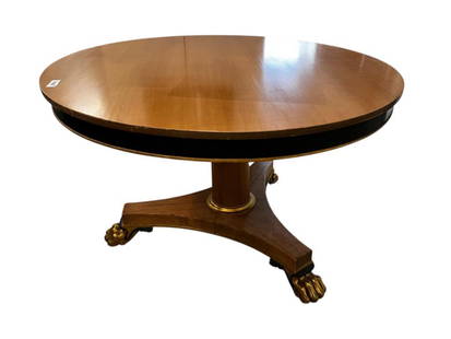 Walnut Round Table with Lions Feet: Walnut Round Table with Lions Feet. Approx. 30 inches high, 47 inches wide.