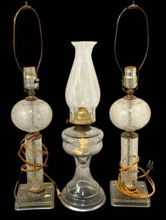 Cut Glass Lamps and Oil Lamp: Cut Glass Lamps and Oil Lamp. 3 pieces.