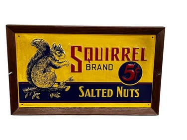Squirrel Brand Salted Nuts Embossed Metal Sign