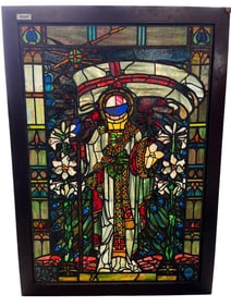 Leaded Glass Window with Religious Figure
