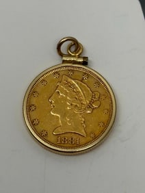1881 S $5 Gold coin in 14k Bezel