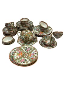 Rose Medallion plates, cups, teapot etc