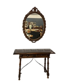 Walnut Kittinger Console Table and Mirror