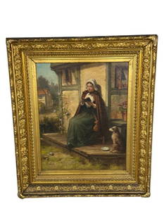 John D. Michie signed oil on canvas: John D. Michie signed oil on canvas. Girl reading book. Approx. 18.5 x 24 inches. Frame approx. 29 x 34 inches.