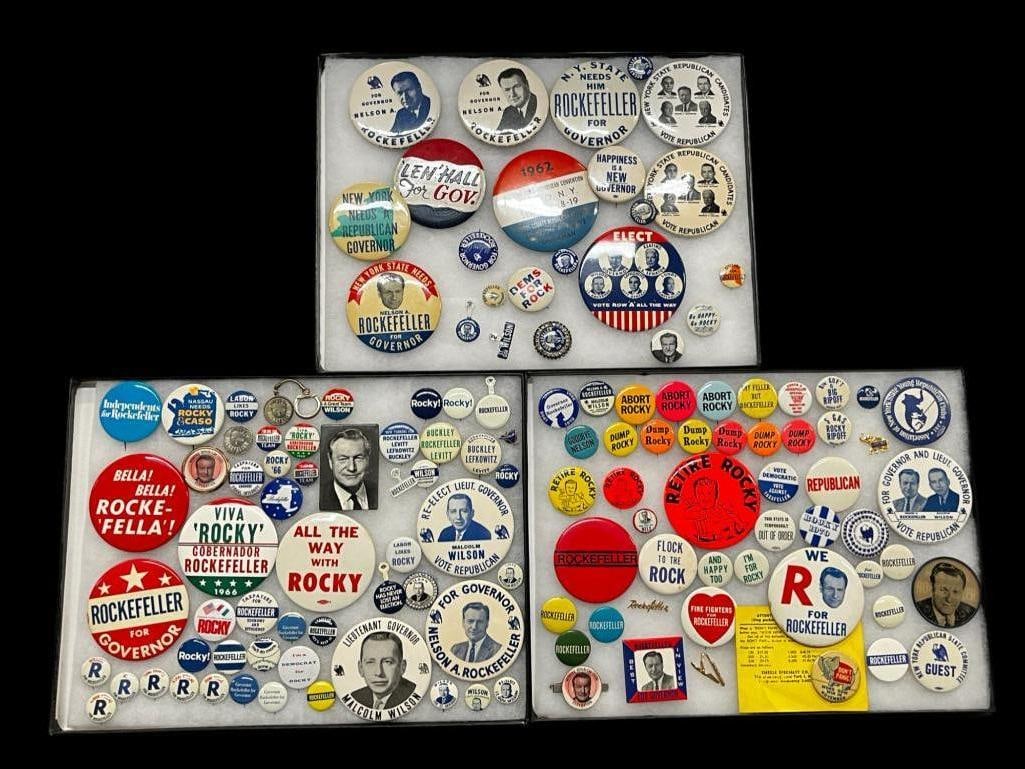 Rockefeller Political Buttons, Pins and more: Rockefeller Political Buttons, Pins and more. Over 100 pieces.