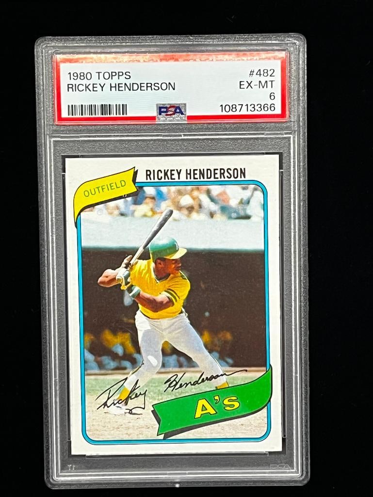 1980 Topps Rickey Henderson PSA 6 Baseball Card: 1980 Topps Rickey Henderson PSA 6 Baseball Card.
