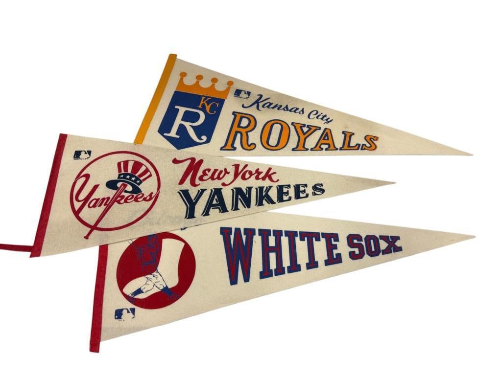 White Sox, Yankees and Royals 1969 MLB Pennants: White Sox, Yankees and Royals 1969 MLB Pennants. 3 pieces.