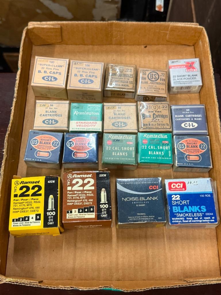 .22 Cartridges Approx. 1,250 rounds: .22 Ammunition Approx. 1,250 rounds Ramset, CCI, Winchester. Some are blanks.