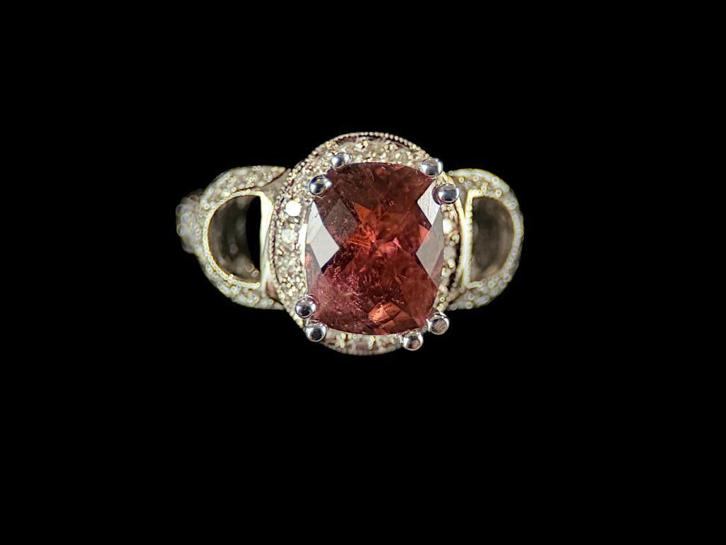 14k Gold Padparadscha Sapphire and Diamond ring (1 of 5)