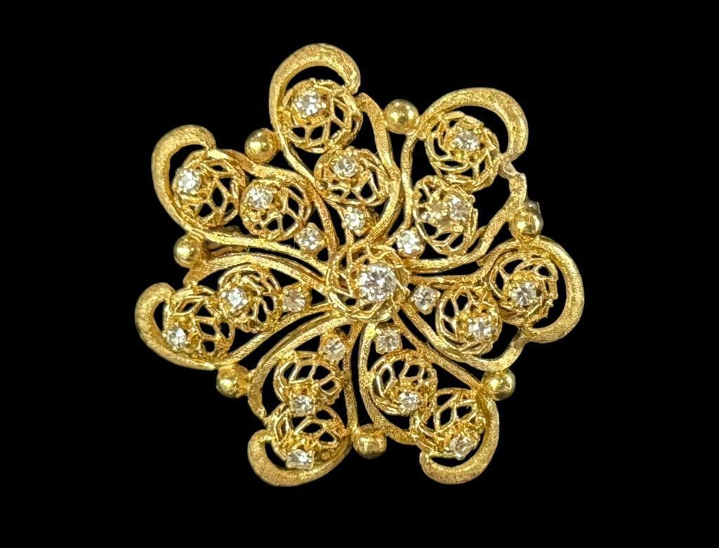 18k Gold Brooch with Diamonds (1 of 3)
