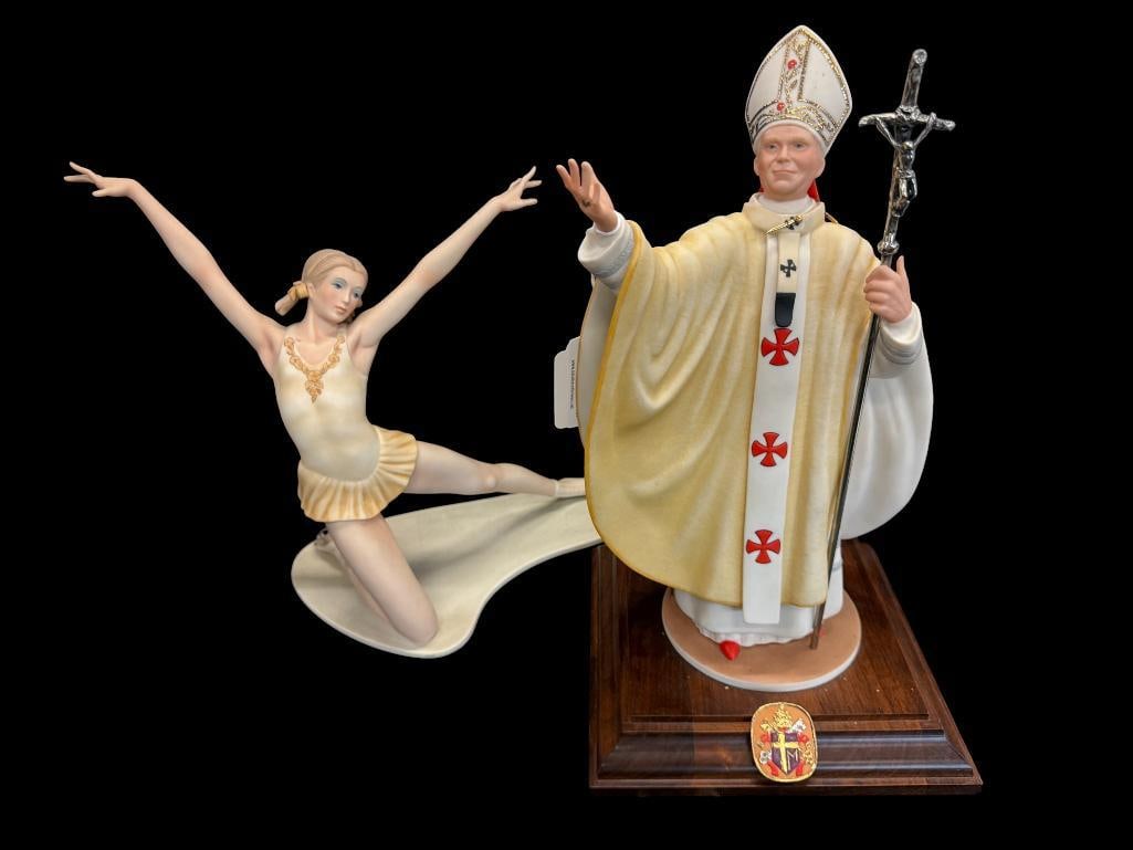 Goebel Pope John Paul II and Applause Statues: Goebel Pope John Paul II and Applause Statues. 2 pieces. Pope approx. 17 x 9 x 9 inches.