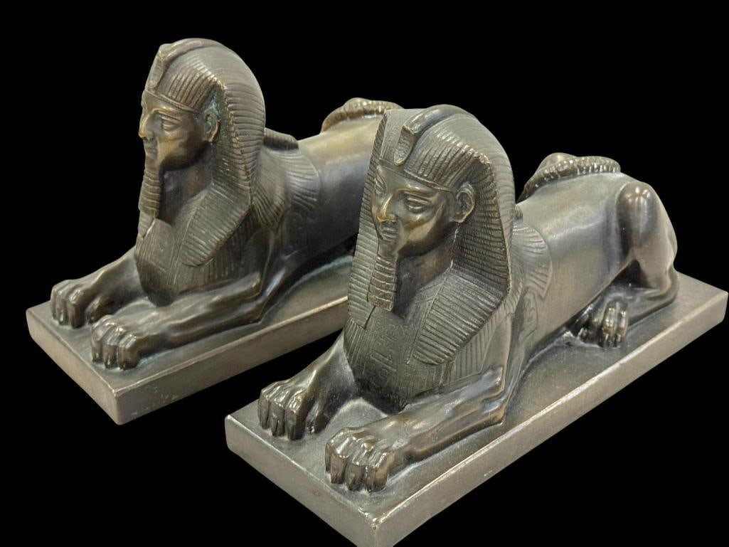 Pair of Bronze Sphinx Bookends: Pair of Bronze Sphinx Bookends. Approx. 5 x 3 x 8.5 inches.