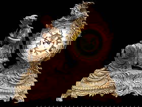 Ansonia Mantel Clock: Ansonia Mantel Clock, The Flute Player. Approx. 14 x 16 x 7.5 inches.