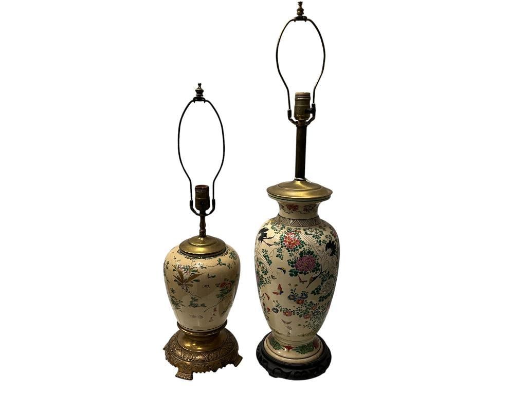 2 Chinese Lamps with Birds and Flower Designs: 2 Chinese Lamps with Birds and Flower Designs.