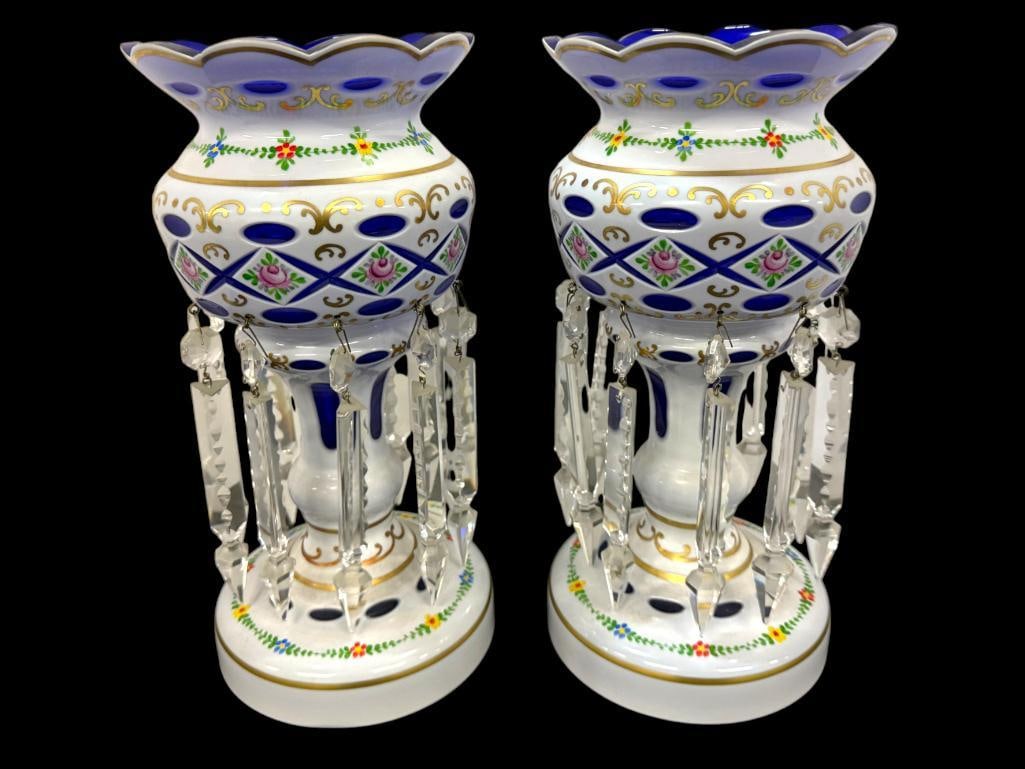 Pair of Bohemian Mantle Lusters: Pair of Bohemian Mantle Lusters. Approx. 12 x 6 x 6 inches.