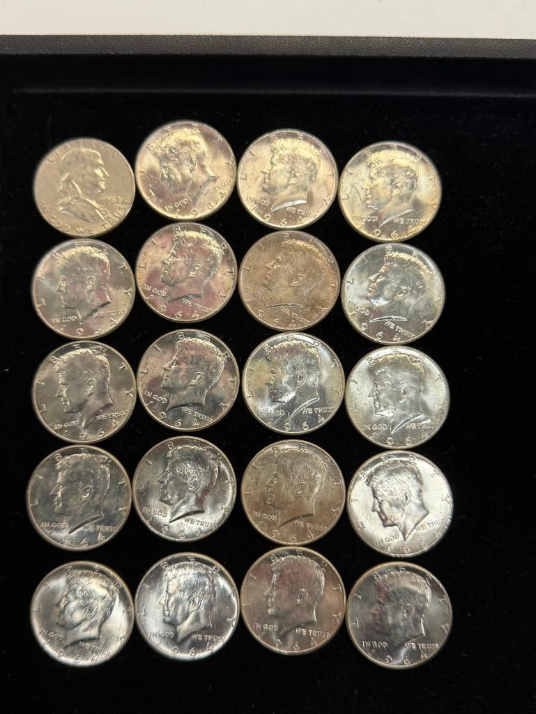 U.S. Silver Half Dollars: U.S. Silver Half Dollars. Kennedy and 1 Franklin. Approx. 20 pieces.