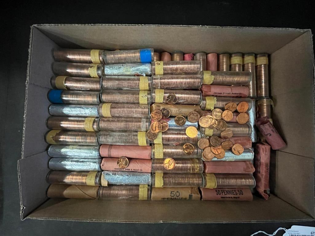 Rolls of Wheat and Memorial Cents: Approx. 93 Rolls of Wheat and Memorial Cents. 1950's - 1960's.