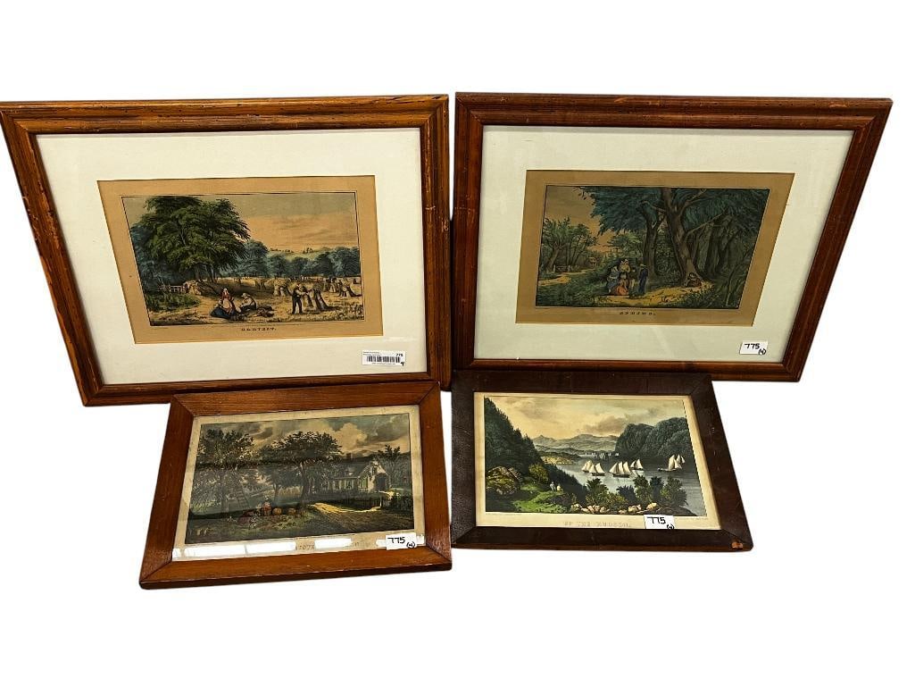 4 Currier & Ives Prints: 4 Currier & Ives Prints. Harvest, American Homestead Autumn, Up the Hudson and Spring.