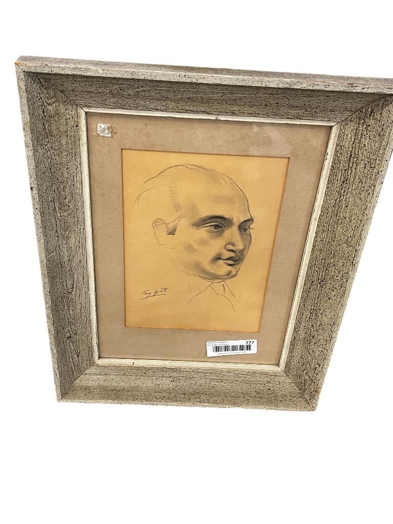 Tony Sisti signed Drawing: Tony Sisti signed Drawing of a man. Approx. 7 x 10 inches. Frame approx. 14 x 18 inches.