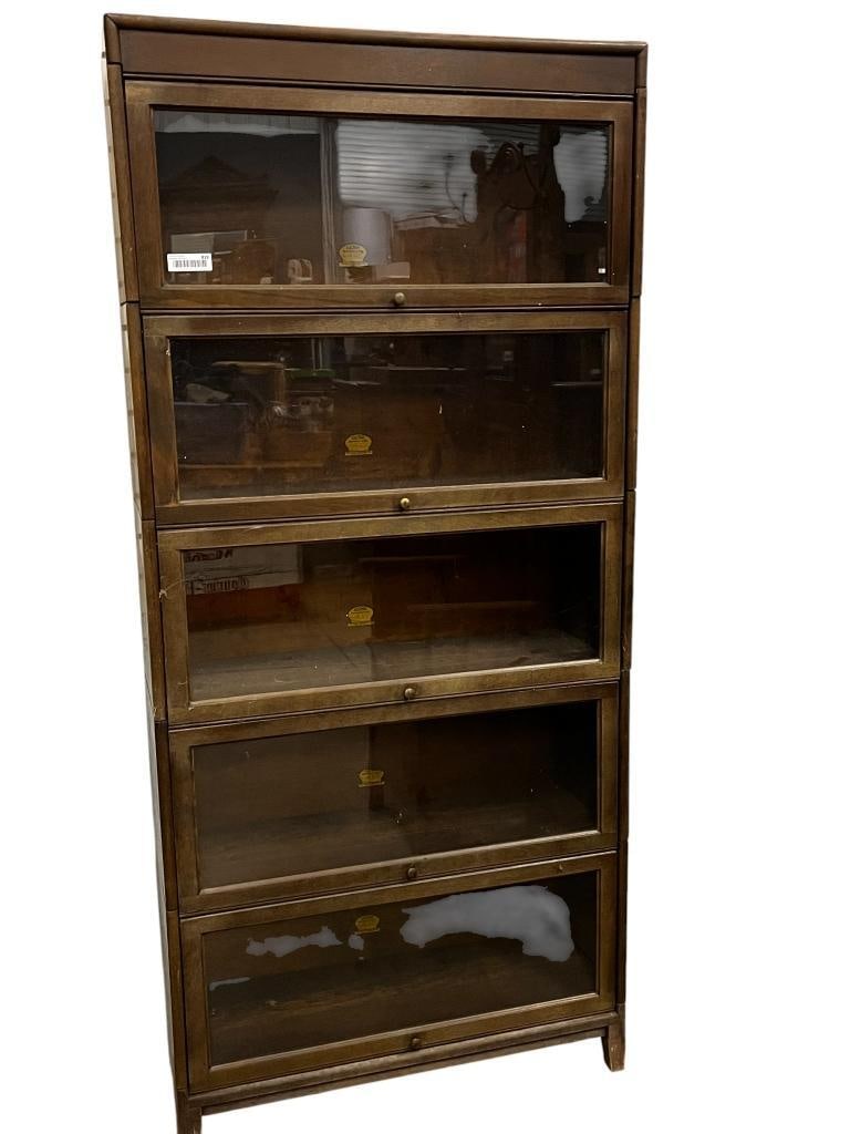 5 Stack Gunn Oak Barrister Bookcase: 5 Stack Gunn Oak Barrister Bookcase. Approx. 75 x 34.5 x 12 inches.
