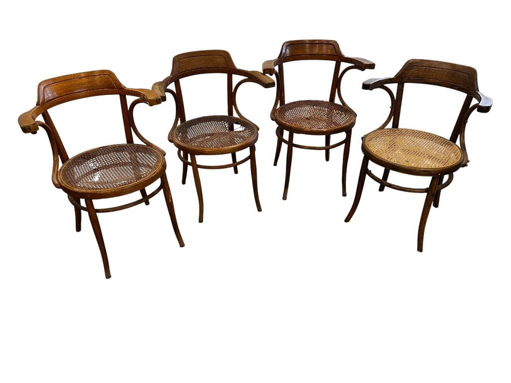 4 J&J. Kohn Bentwood and Cane Chairs: 4 J&J. Kohn Bentwood and Cane Chairs. Approx. 33 x 25 x 19 inches.