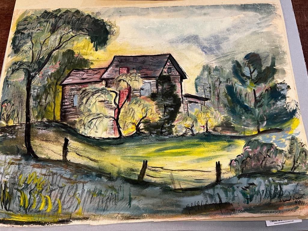 David Pratt watercolor on paper: David Pratt 1940 watercolor on paper. Approx. 18 x 24 inches.