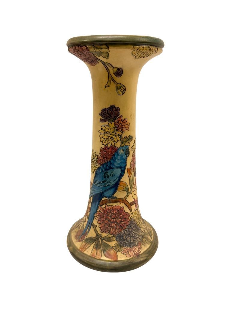 Weller Flemish Art Pottery Pedestal: Weller Flemish Art Pottery Pedestal. Approx. 22 x 11 x 11 inches.