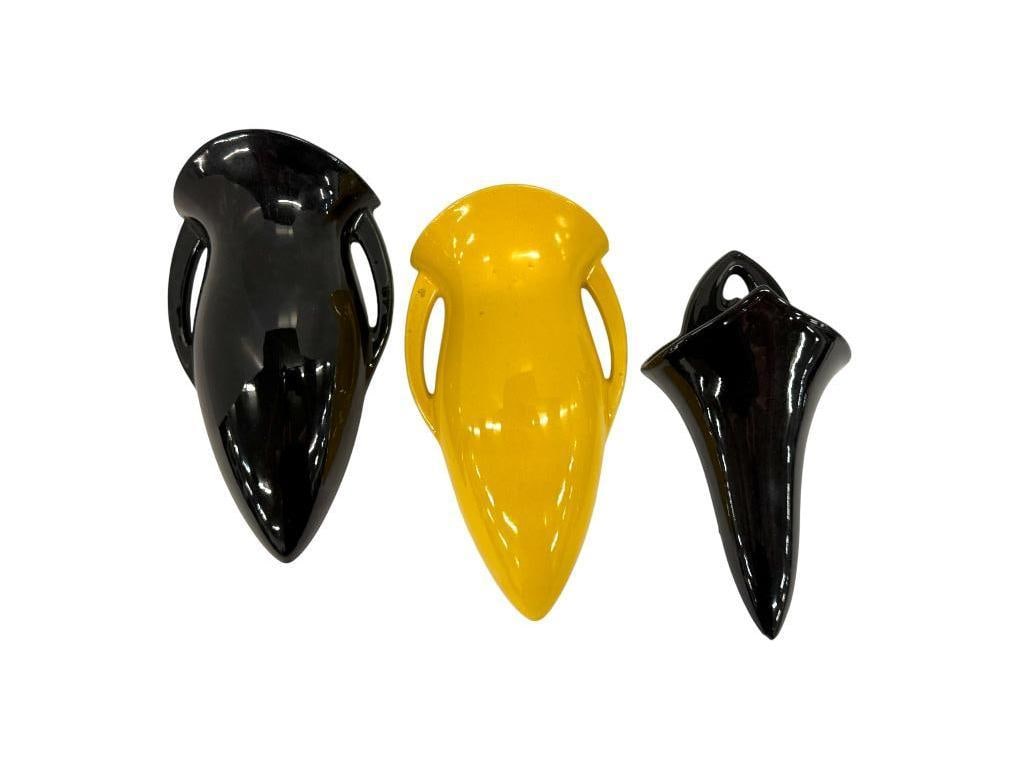 3 Roseville Rosecraft Wall Pockets: 3 Roseville Rosecraft Wall Pockets. Largest approx. 10 inches.