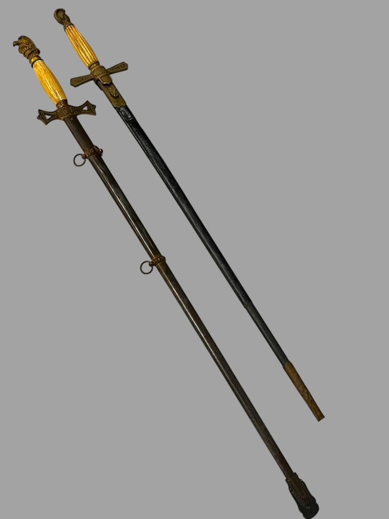 Civil War Militia Sword and A.O.U.W sword: Civil War Militia Sword and A.O.U.W - Ancient Order of United Workmen sword. 2 pieces. Length approx. 35 inches.