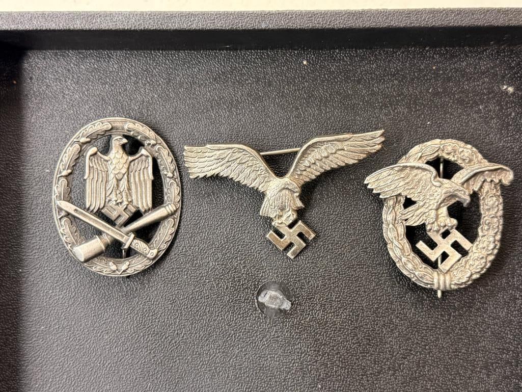 Third Reich Badges: 3 Third Reich Badges including Luftwaffe Officer, Luftwaffe Observer and General Assault Badge.