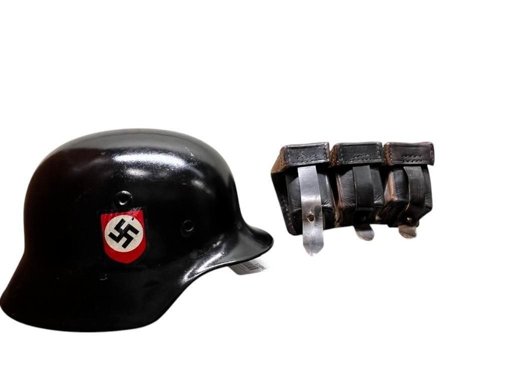 German SS Helmet and ammo pouch: German SS Helmet and ammo pouch. 2 pieces.