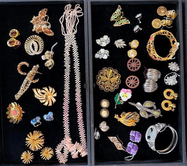 Costume Jewelry Pins, Bracelets, Necklaces, Earrings: Costume Jewelry Pins, Bracelets, Necklaces, Earrings. Pieces by Alexis Bittar, Givenchy, Weiss, KJL, Monet and more. Approx. 31 pieces.