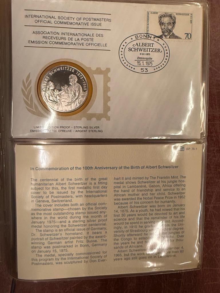 International Society of Postmasters 36 Coins: International Society of Postmasters 36 Coins weighing approx 20g of sterling silver each, approx 23 oz sterling silver in book