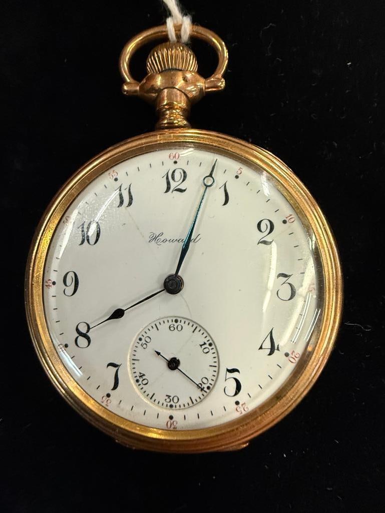 Howard Gold Filled Pocket Watch: Howard Gold Filled Pocket Watch. 17 jewels. Approx. 2 inches.