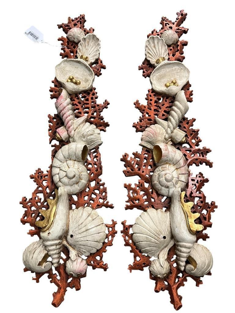 2 Italian Carved Wood Seashell and Coral Wall Hangings (1 of 8)