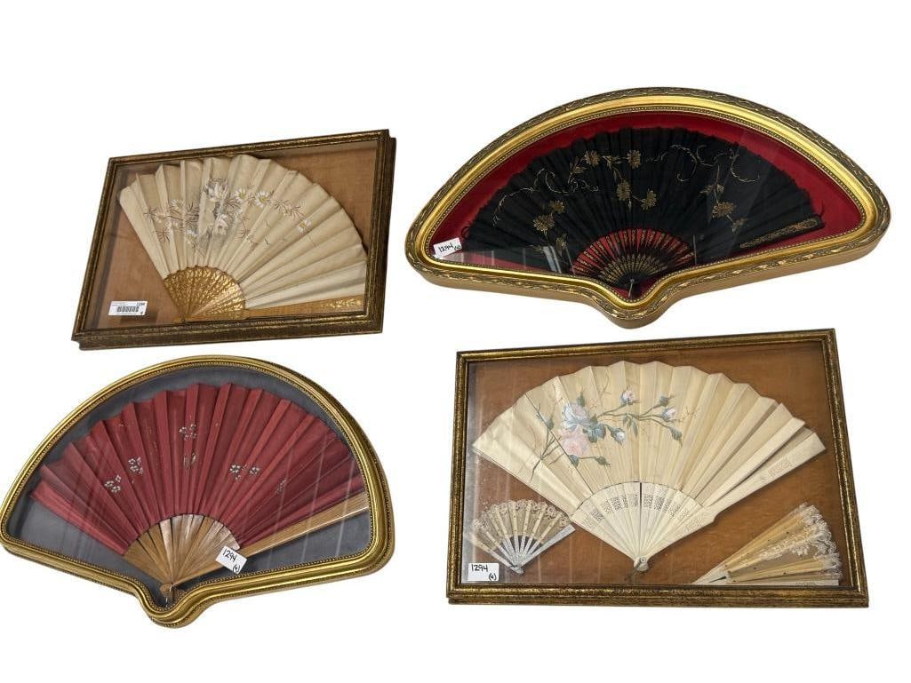 4 Hand Painted Silk Fans in Frames (1 of 6)