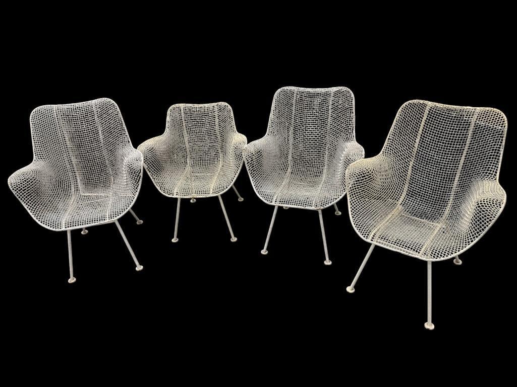 Russell Woodard Sculptura Wire Chairs: Mid Century Modern Russell Woodard Sculptura Wire Chairs. 4 pieces. Three larger are the same size. Approx. 35 x 27 x 27 inches. Smaller approx. 32 x 27 x 22 inches.