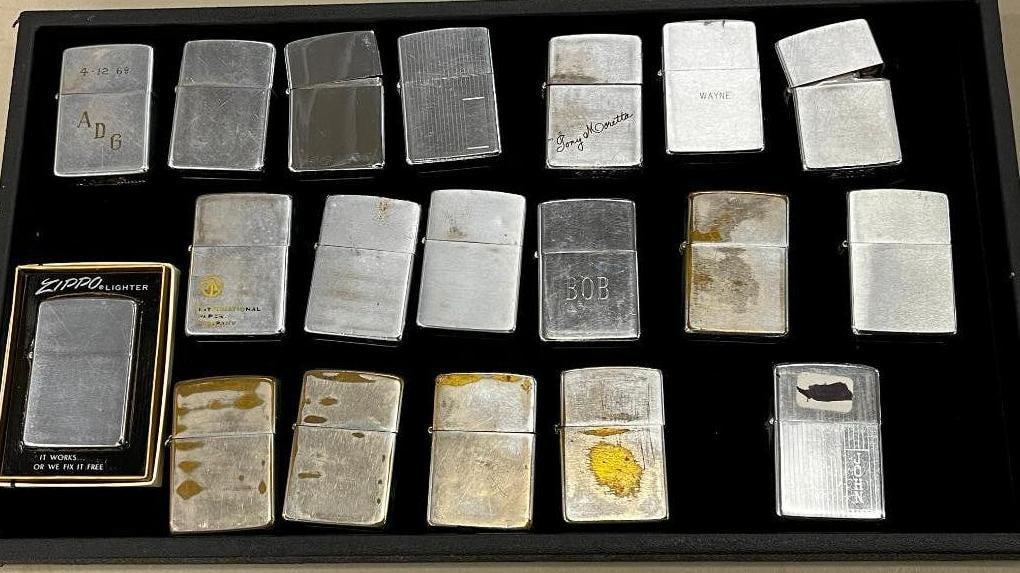 19 Vintage Zippo Lighters: 19 Vintage Zippo Lighters. Dates between 1968-1974.