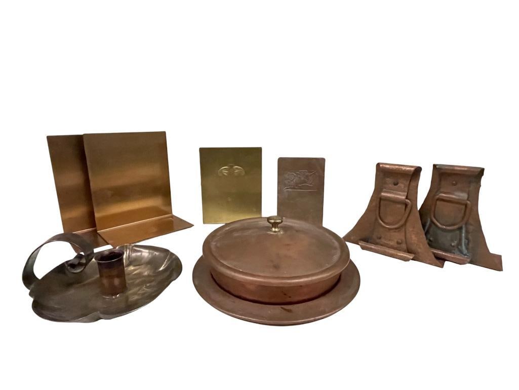 Copper Bookends, Candle Holder and more: Hand Hammered Copper Bookends, Candle Holder and more. 9 pieces.