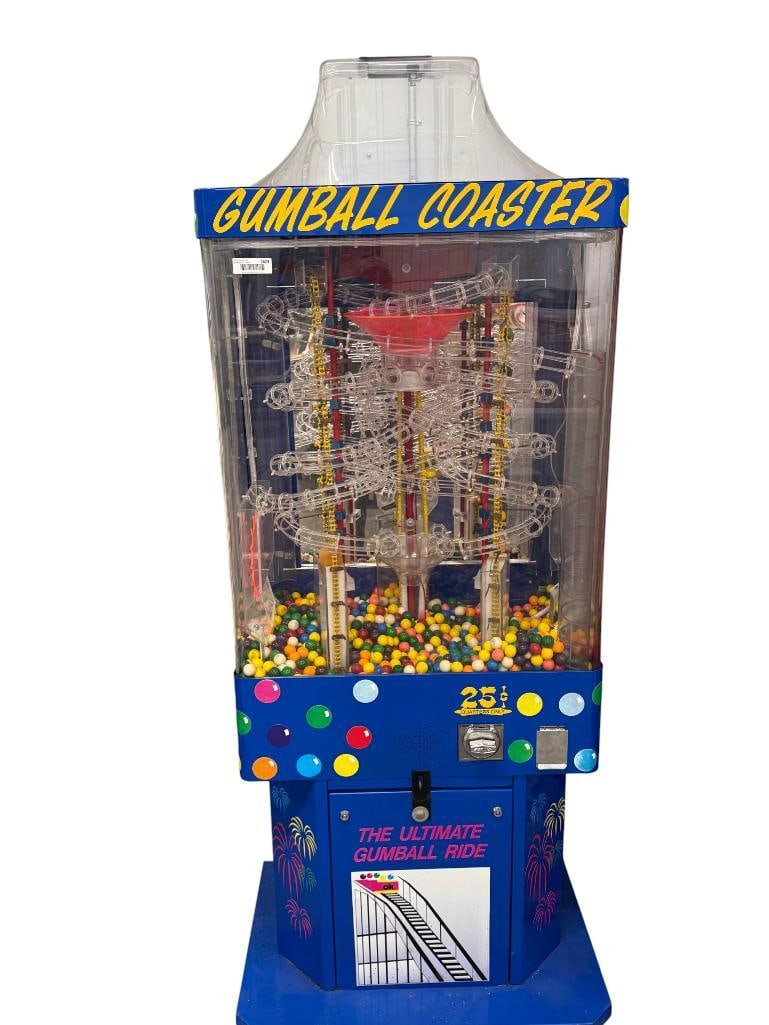 Gumball Coaster Vending Machine: Gumball Coaster Vending Machine. In good working order. Approx. 75 x 29 x 22 inches.