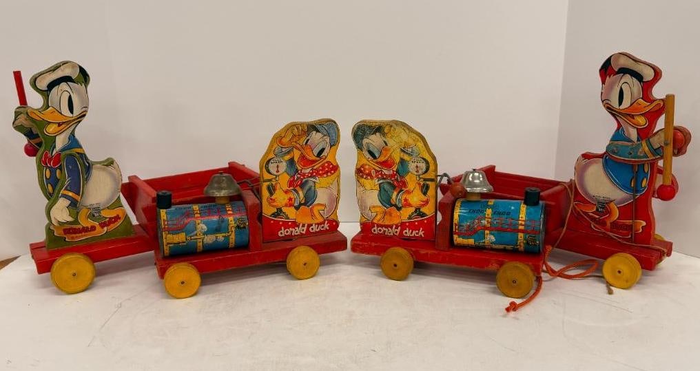 4 Fisher Price Donald Duck Pull Toys: 4 Vintage Fisher Price Donald Duck #450 #463-550 #400-500.