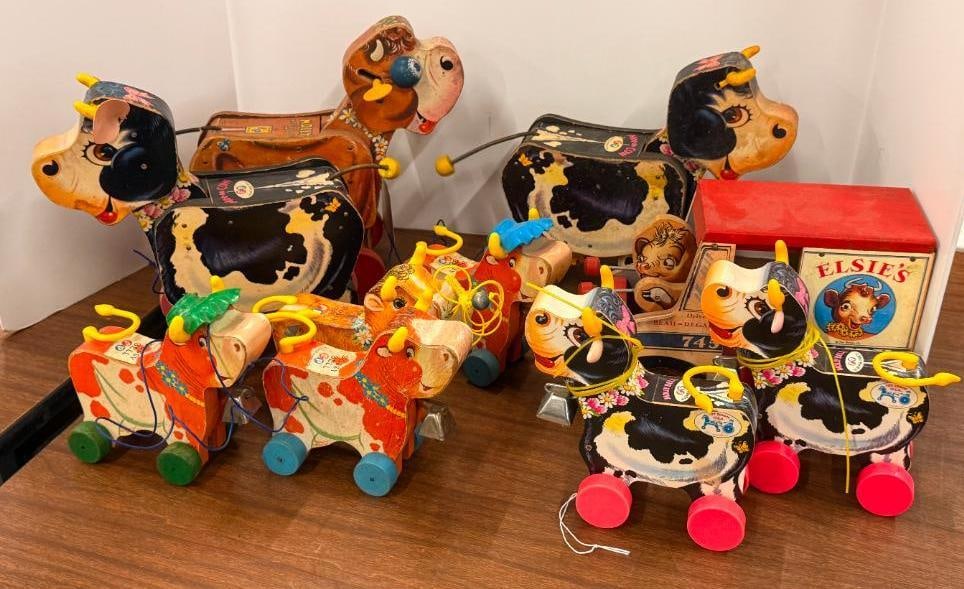 10 Fisher Price Cows: 10 Vintage Fisher Price Cows Molly Moo Moo #190. Moo Cow #155. Elsies Dairy #745. Molly Bell. Bossy Bell.