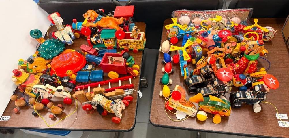 Fisher Price Pull Toys and more: Fisher Price Pull Toys and more. Including Seals, Golden Gulch Express, Pelican, Pudgy Pig, Buddy Bullfrog, Mini Copter and more.