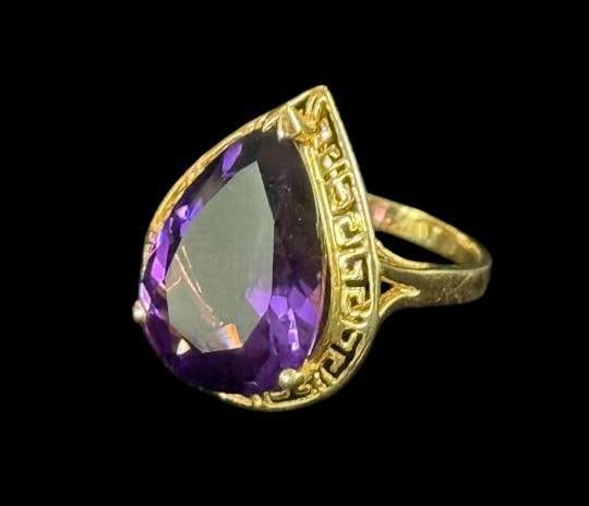14k Gold Ring with Large Pear Shaped Amethyst (1 of 6)