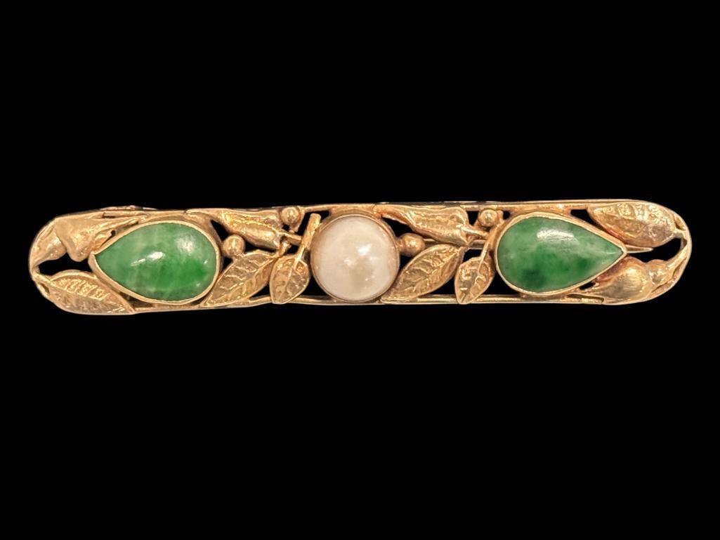 14k Gold pin with Jade and Pearl (1 of 3)